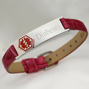 Dark Pink Leather Diabetes Medical Bracelet 6 – 7 1/2 inch Dark Pink Leather Diabetes Medical Bracelet 6 – 7 1/2 inch