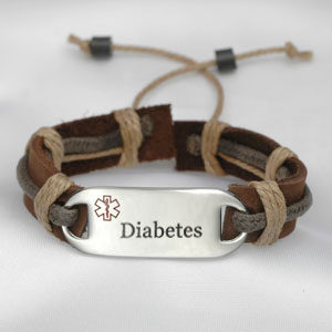 Leather and Hemp Diabetes Medical ID Bracelet Leather and Hemp Diabetes Medical ID Bracelet