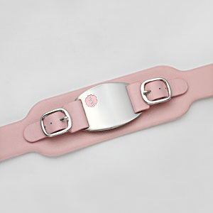 Pink Leather Medical Bracelet with Stainless Steel Plaque Pink Leather Medical Bracelet with Stainless Steel Plaque
