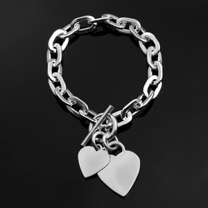 Sterling Silver Bracelet with 2 Heart Medic Charms Sterling Silver Bracelet with 2 Heart Medic Charms